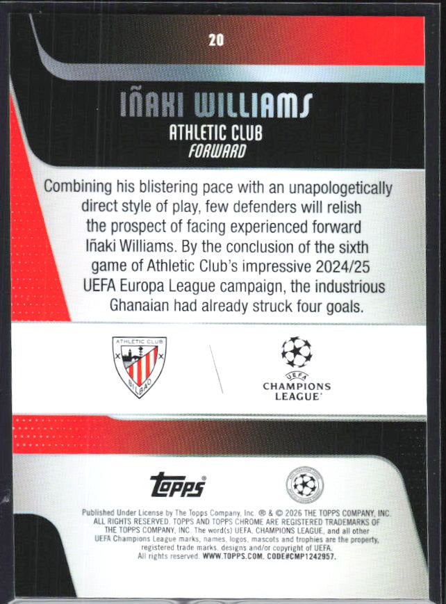 Iñaki Williams 2025-26 Topps Chrome UCC #20 – baksida