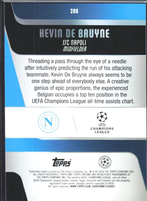 Kevin De Bruyne 2025-26 Topps Chrome UCC #200 – baksida