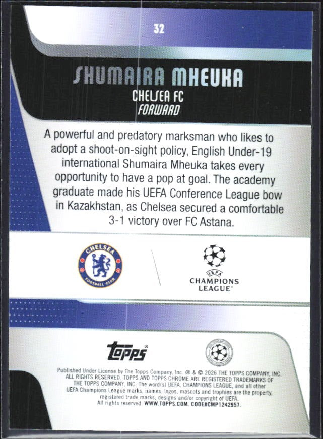 Shumaira Mheuka 2025-26 Topps Chrome UCC #32 – baksida