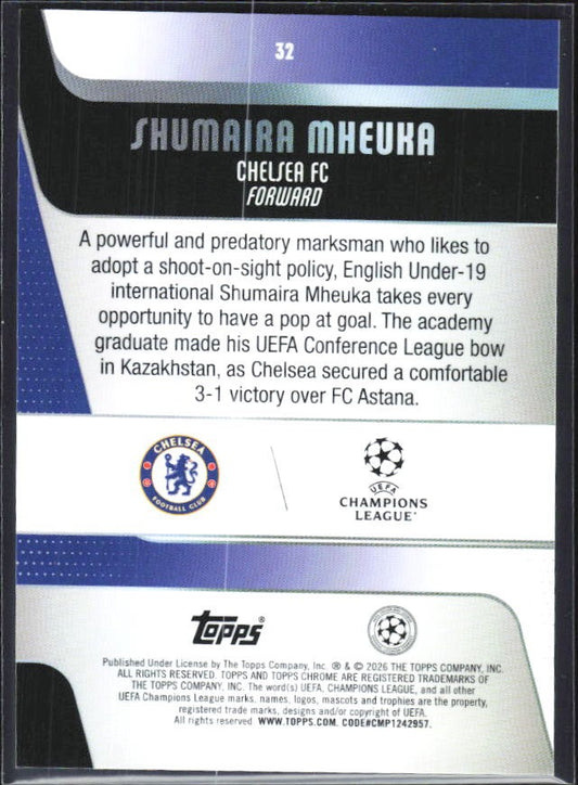 Shumaira Mheuka 2025-26 Topps Chrome UCC #32 – baksida