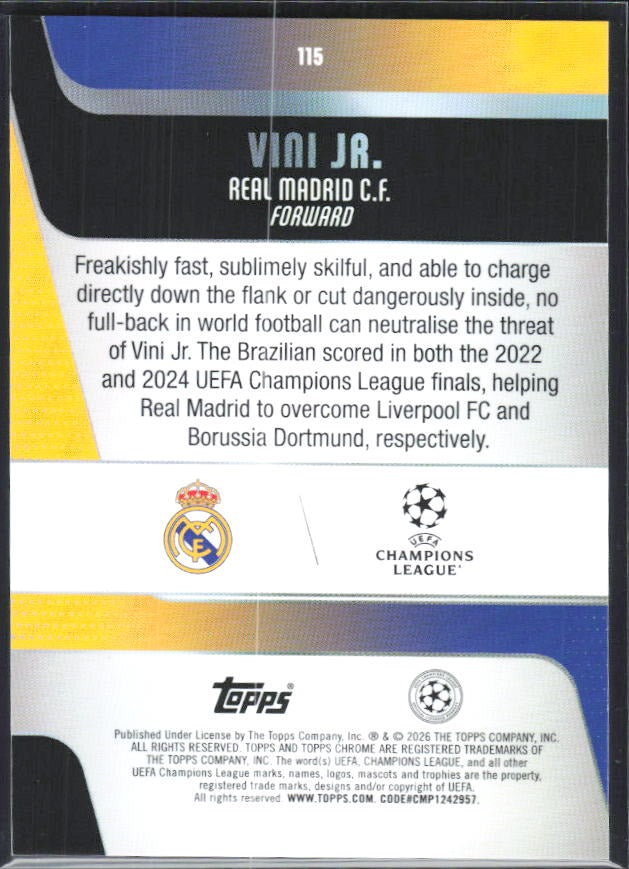 Vini Jr. 2025-26 Topps Chrome UCC #115 – baksida