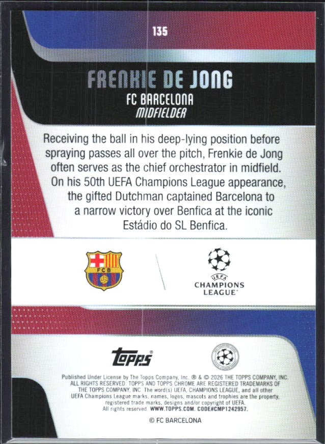 Frenkie de Jong 2025-26 Topps Chrome UCC #135 – baksida