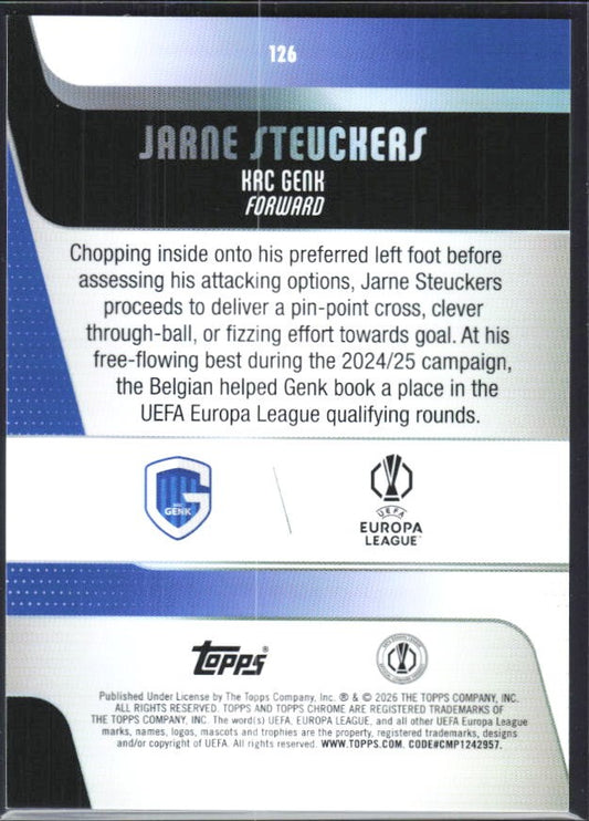 Jarne Steuckers 2025-26 Topps Chrome UCC #126 – baksida