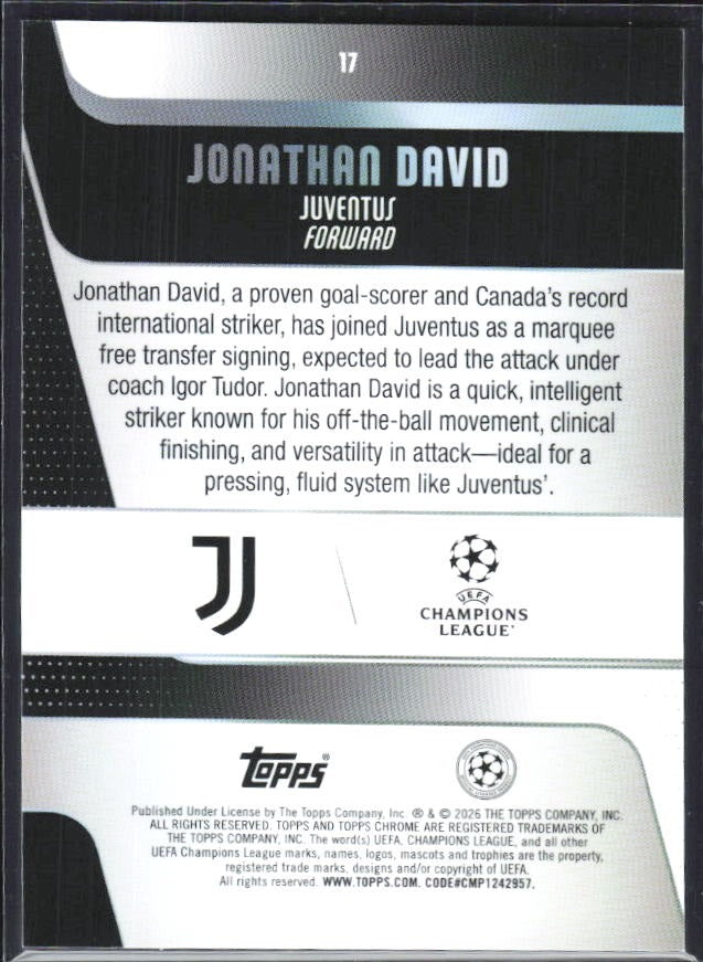 Jonathan David 2025-26 Topps Chrome UCC #17 – baksida