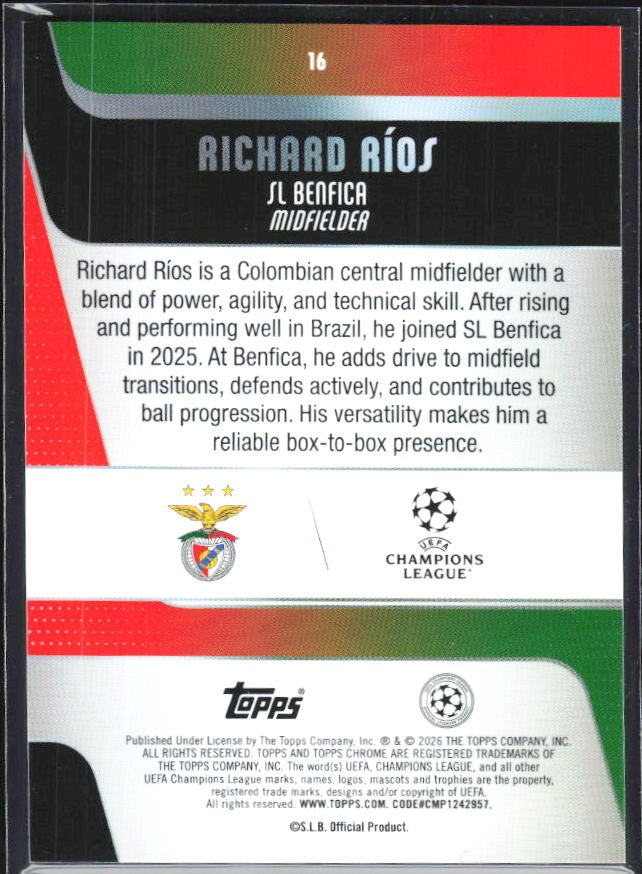 Richard Ríos 2025-26 Topps Chrome UCC #16 – baksida