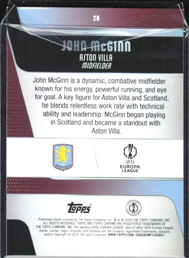 John McGinn 2025-26 Topps Chrome UCC #28 – baksida