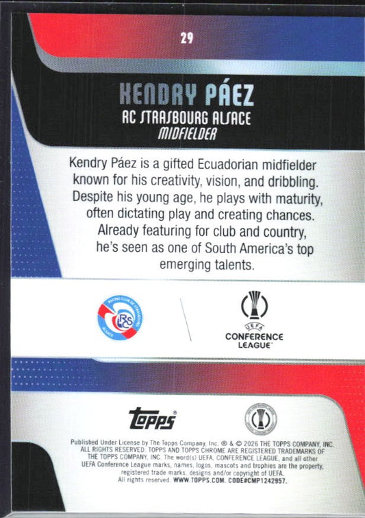 Kendry Páez 2025-26 Topps Chrome UCC #29 – baksida