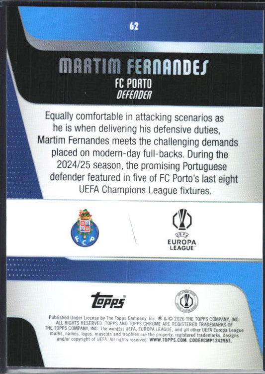 Martim Fernandes 2025-26 Topps Chrome UCC #62 – baksida