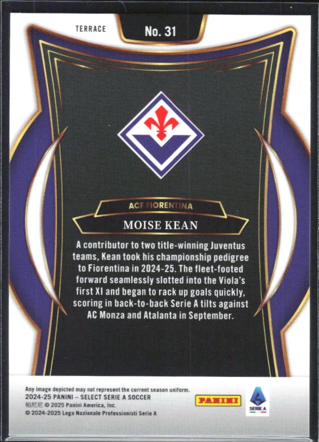 2024-25 Panini Select Serie A Moise Kean Terrace #31 – baksida