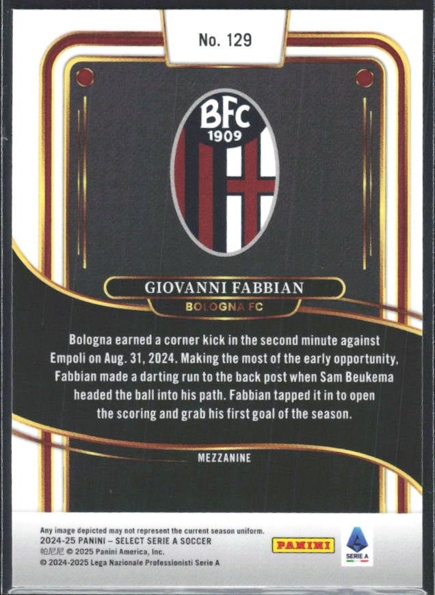 2024-25 Panini Select Serie A Giovanni Fabbian Mezzanine #129 – baksida