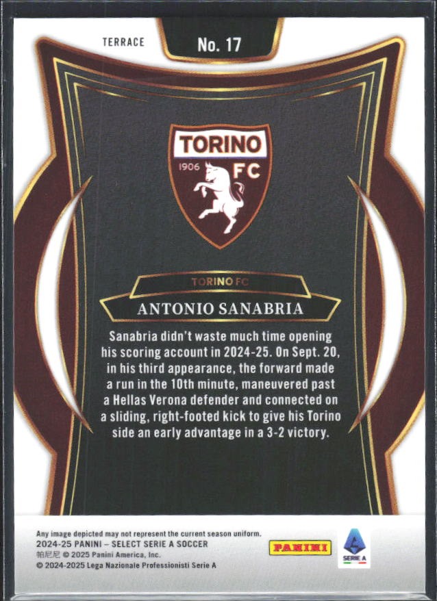 2024-25 Panini Select Serie A Antonio Sanabria Terrace #17 – baksida