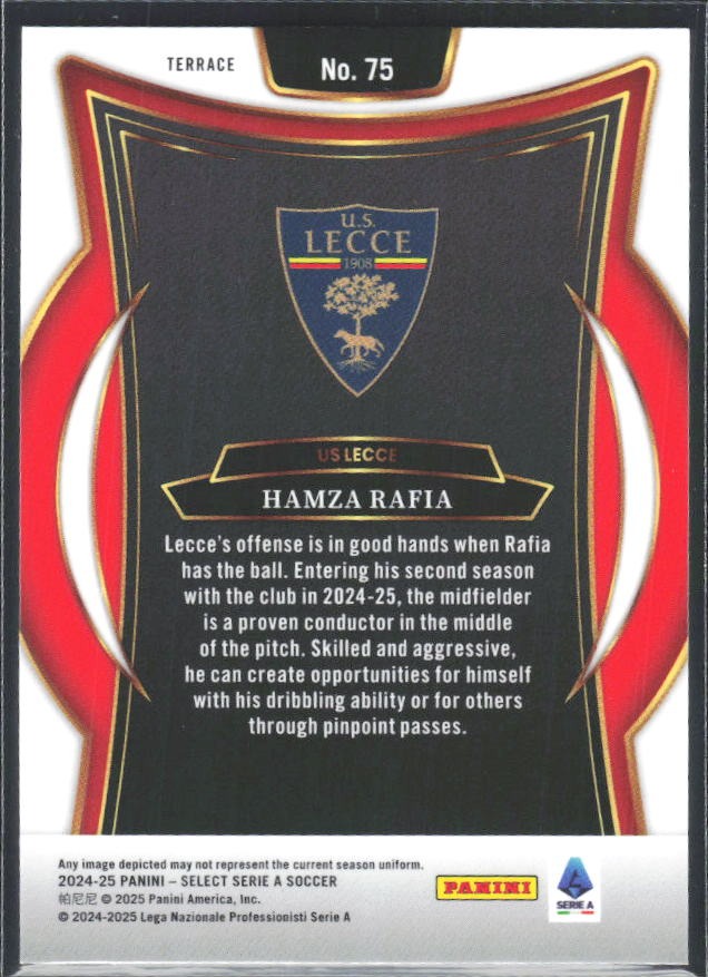 2024-25 Panini Select Serie A Hamza Rafia Terrace #75 – baksida
