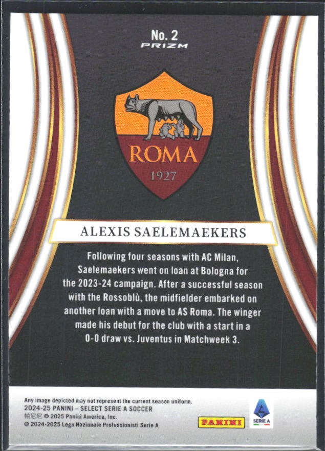 2024-25 Panini Select Serie A Alexis Saelemaekers Equalizers Silver Prizm #2 – baksida