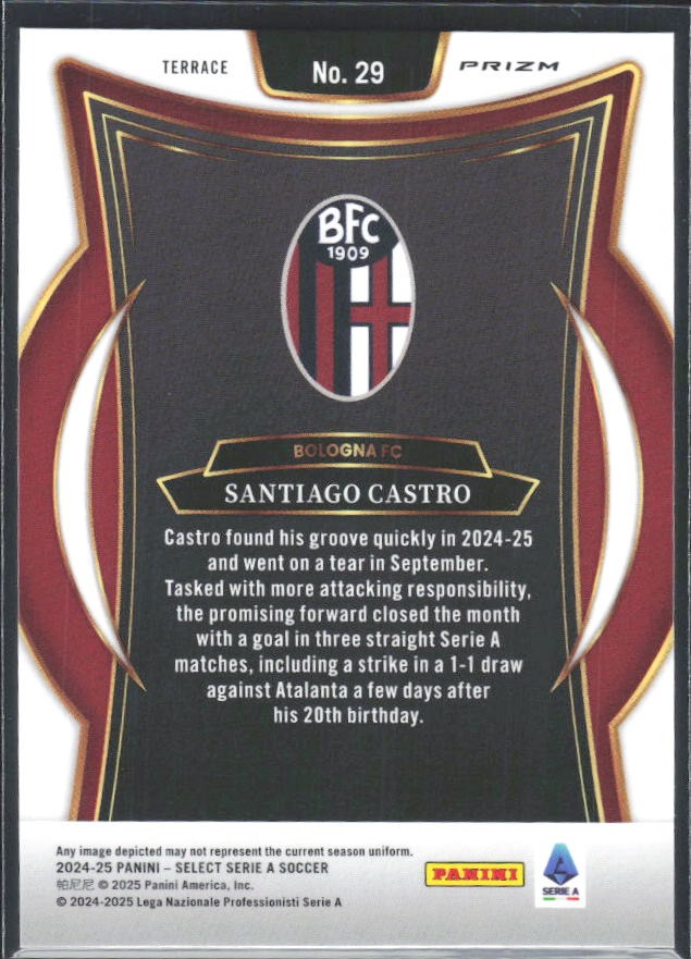 2024-25 Panini Select Serie A Santiago Castro Terrace Multi-Color Prizm #29 – baksida