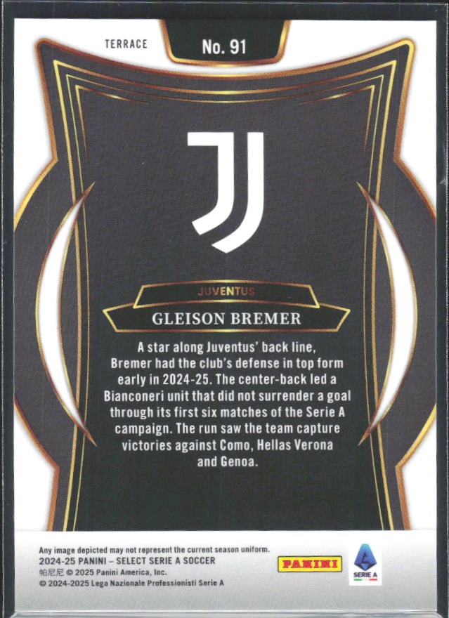 2024-25 Panini Select Serie A Gleison Bremer Terrace #91 – baksida
