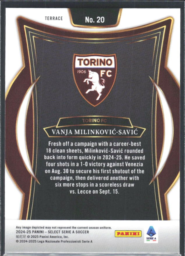 2024-25 Panini Select Serie A Vanja Milinković-Savić Terrace #20 – baksida