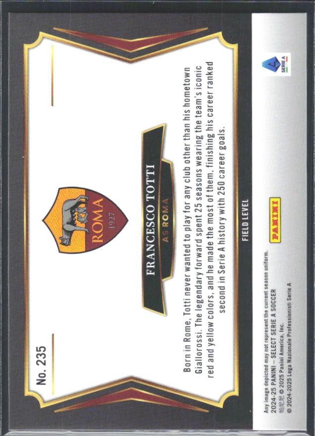 2024-25 Panini Select Serie A Francesco Totti Field Level #235 – baksida