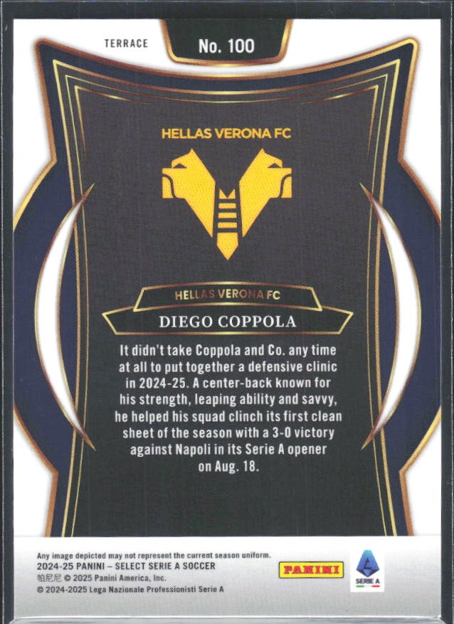 2024-25 Panini Select Serie A Diego Coppola Terrace #100 – baksida