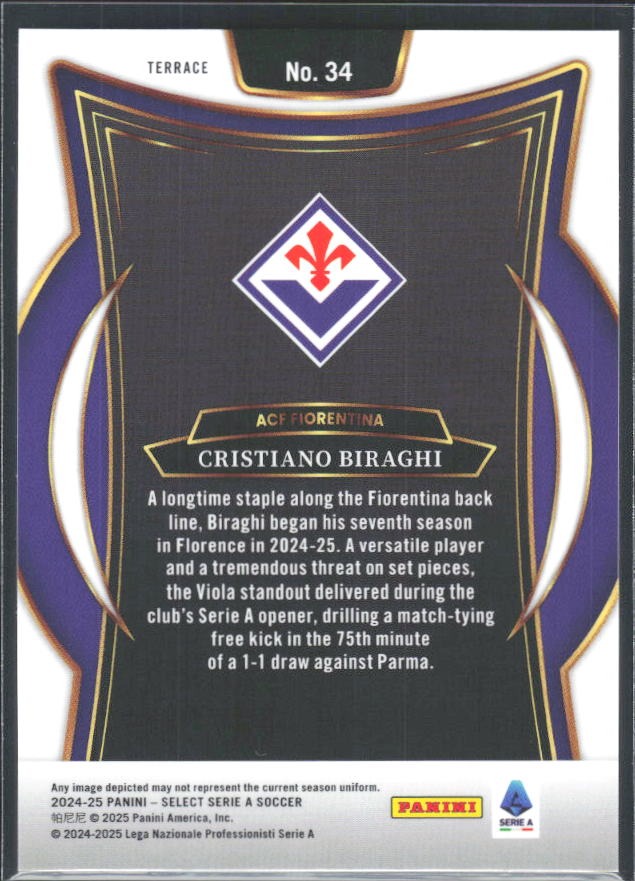 2024-25 Panini Select Serie A Cristiano Biraghi Terrace #34 – baksida