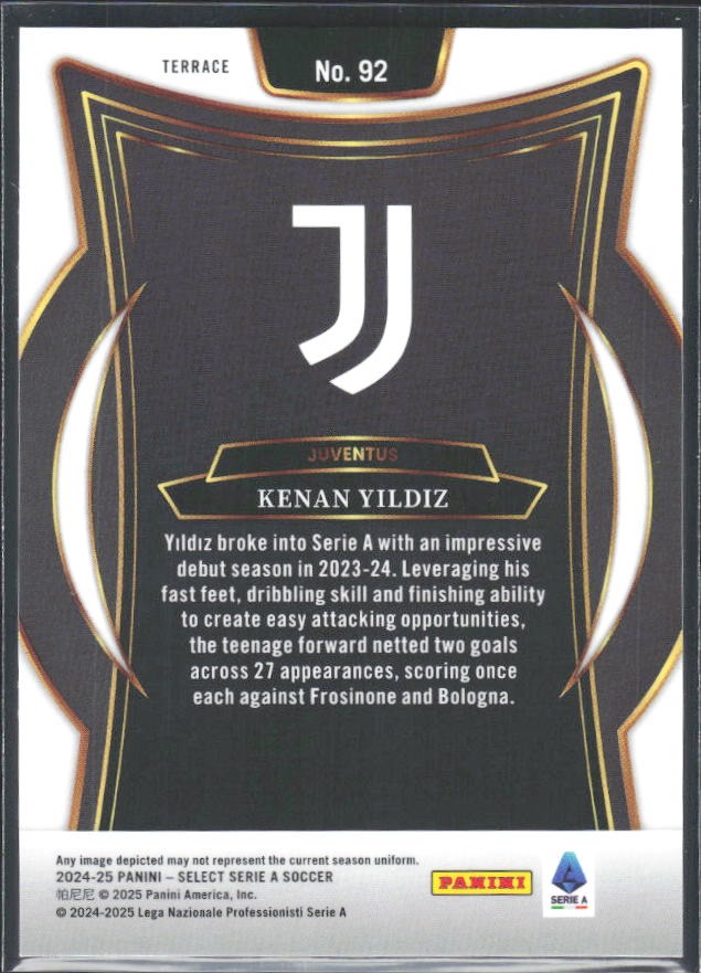 2024-25 Panini Select Serie A Kenan Yıldız Terrace #92 – baksida