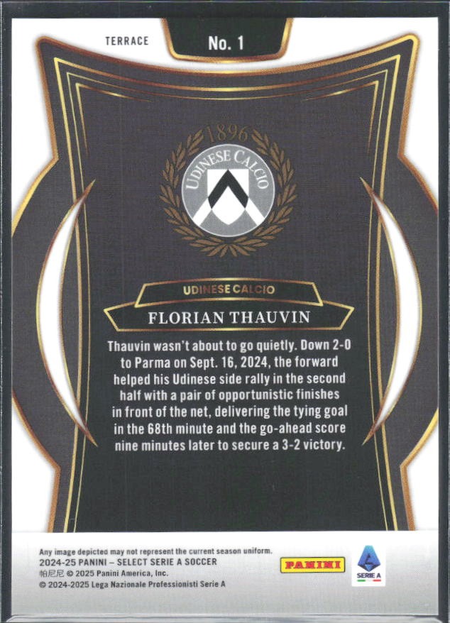 2024-25 Panini Select Serie A Florian Thauvin Terrace #1 – baksida