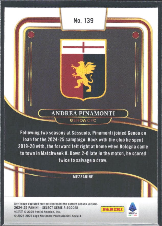 2024-25 Panini Select Serie A Andrea Pinamonti Mezzanine #139 – baksida