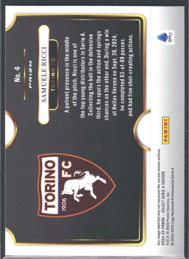 2024-25 Panini Select Serie A Samuele Ricci Star Status Silver Prizm #4 – baksida