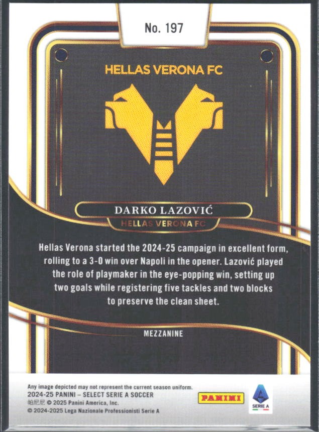 2024-25 Panini Select Serie A Darko Lazović Mezzanine #197 – baksida