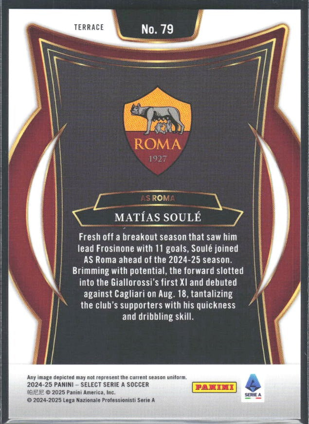 2024-25 Panini Select Serie A Matías Soulé Terrace #79 – baksida