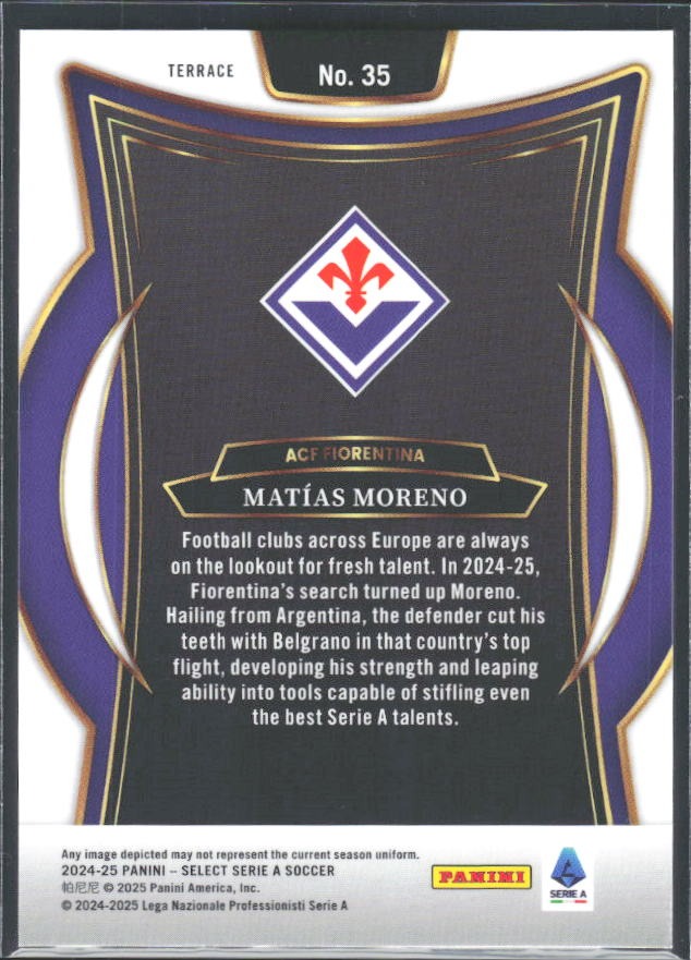 2024-25 Panini Select Serie A Matías Moreno Terrace #35 – baksida