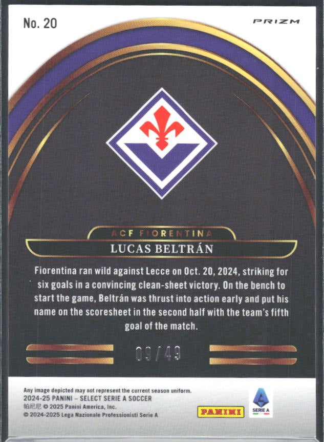 2024-25 Panini Select Serie A Lucas Beltrán Select Future Red Wave Prizm 03/49 #20 – baksida