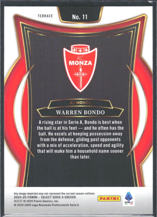 2024-25 Panini Select Serie A Warren Bondo Terrace #11 – baksida