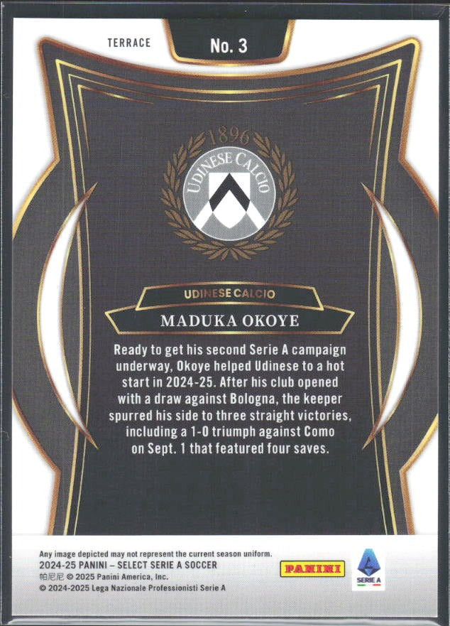 2024-25 Panini Select Serie A Maduka Okoye Terrace #3 – baksida
