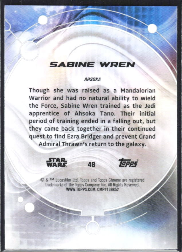 2026 Topps Chrome Star Wars Sabine Wren Characters #48 – baksida