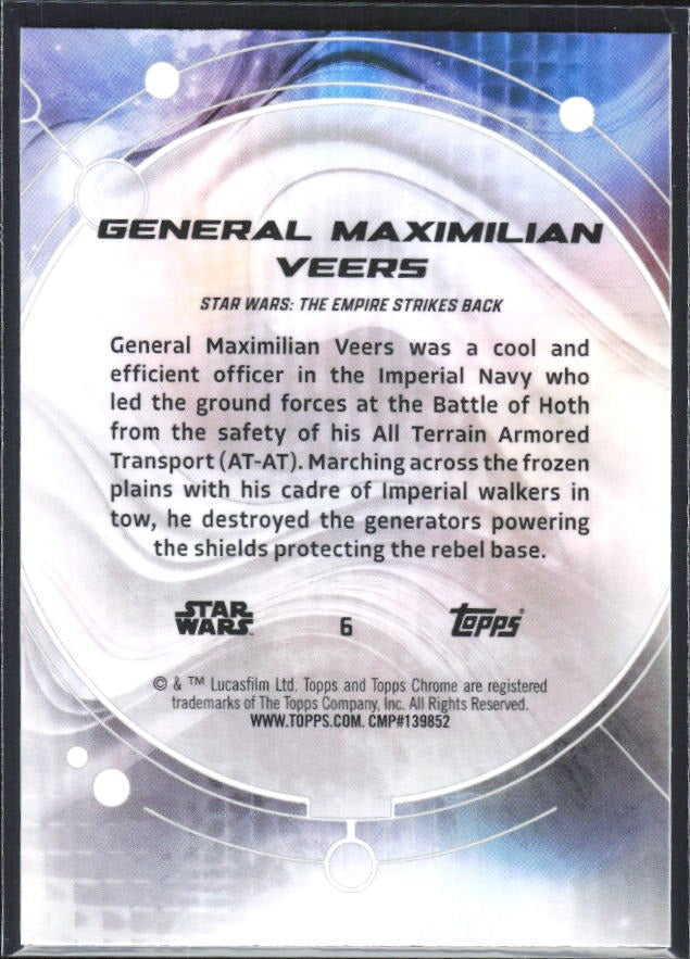 2026 Topps Chrome Star Wars General Maximilian Veers Characters #132 – baksida