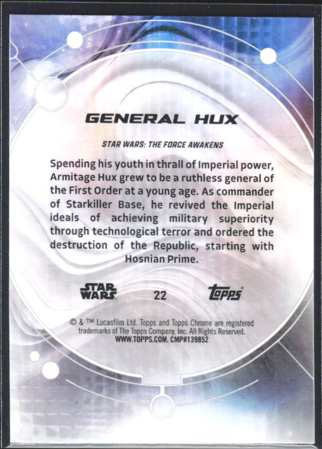 2026 Topps Chrome Star Wars General Hux Characters #22 – baksida
