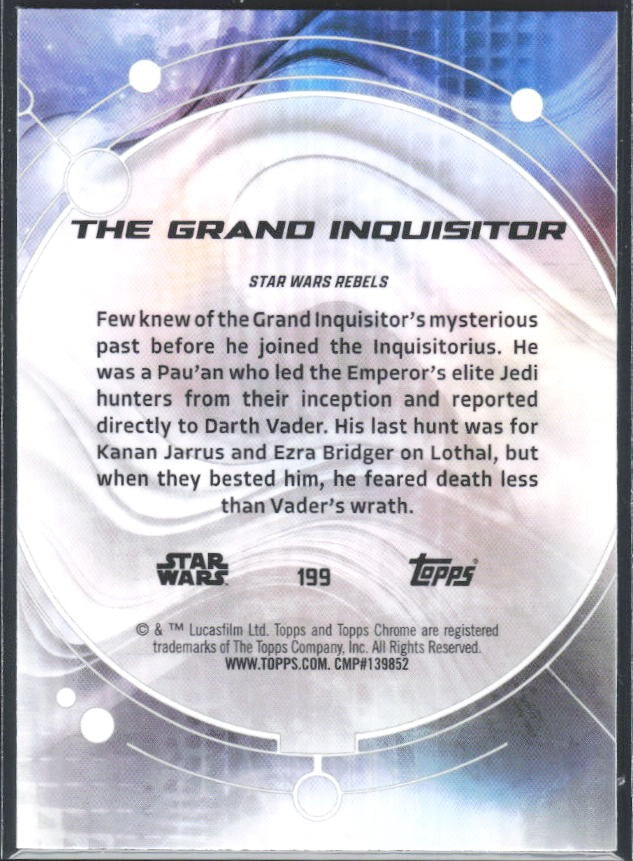 2026 Topps Chrome Star Wars The Grand Inquisitor Characters Skywalker Blue Geometric Refractor #199 – baksida