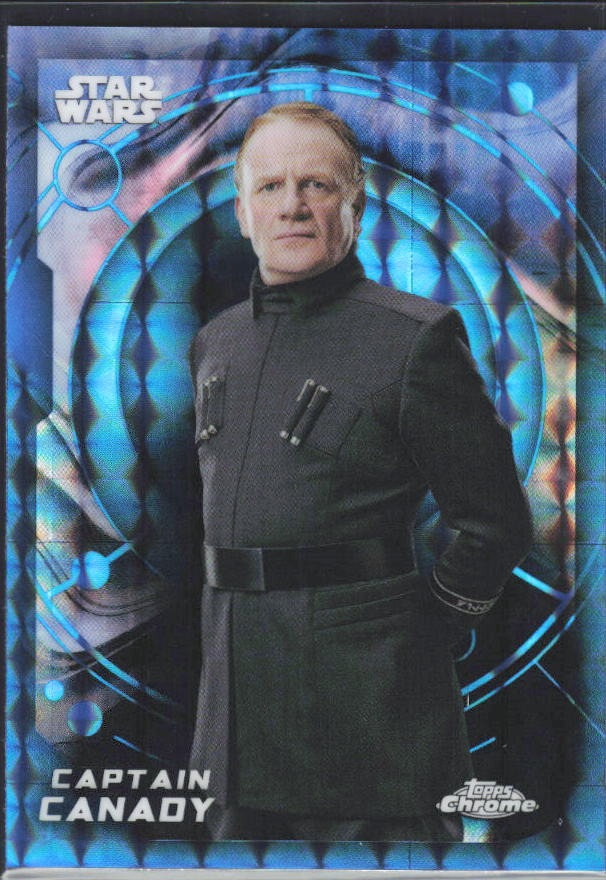 2026 Topps Chrome Star Wars Captain Canady Characters Skywalker Blue Geometric Refractor #157 – framsida