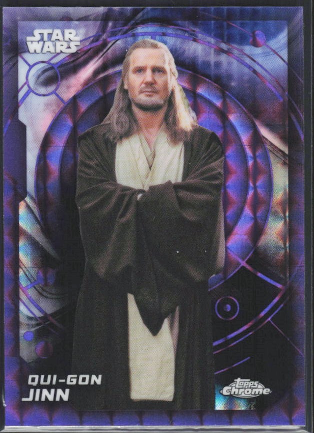 2026 Topps Chrome Star Wars Qui-Gon Jinn Characters Purple Geometric Refractor – preliminär #178 – framsida