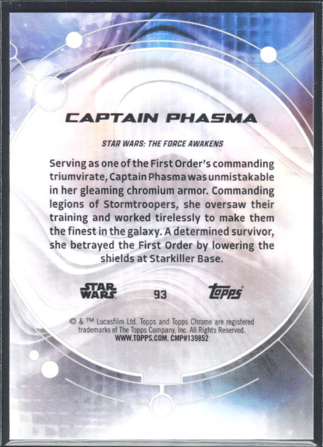 2026 Topps Chrome Star Wars Captain Phasma Characters Kamino Purple Refractor /199 #93 – baksida