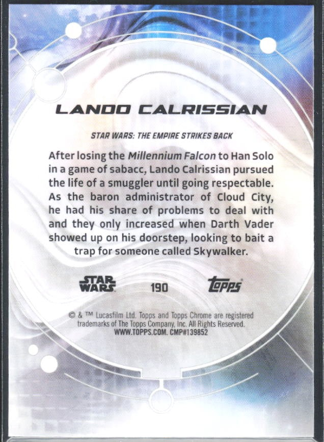 2026 Topps Chrome Star Wars Lando Calrissian Characters #190 – baksida