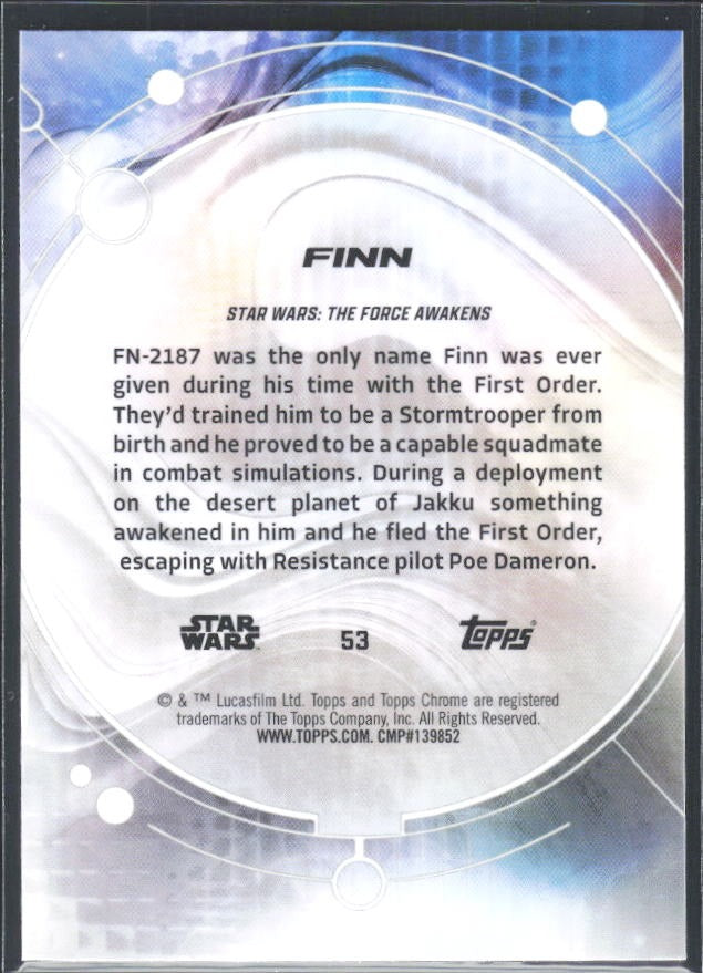 2026 Topps Chrome Star Wars Finn Characters #53 – baksida