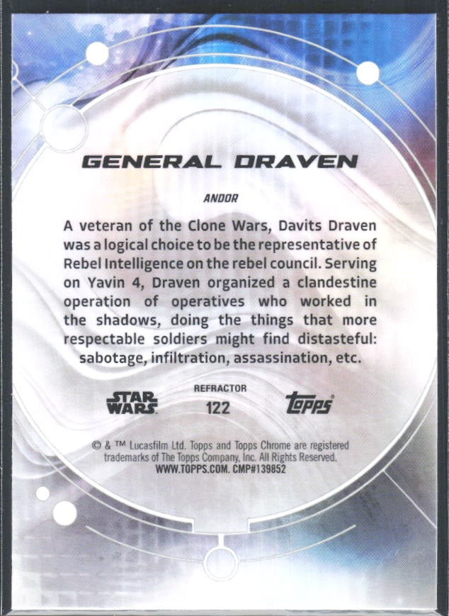 2026 Topps Chrome Star Wars General Draven Characters Refractor #122 – baksida