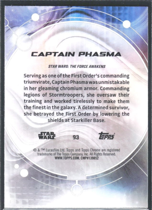 2026 Topps Chrome Star Wars Captain Phasma Characters #93 – baksida