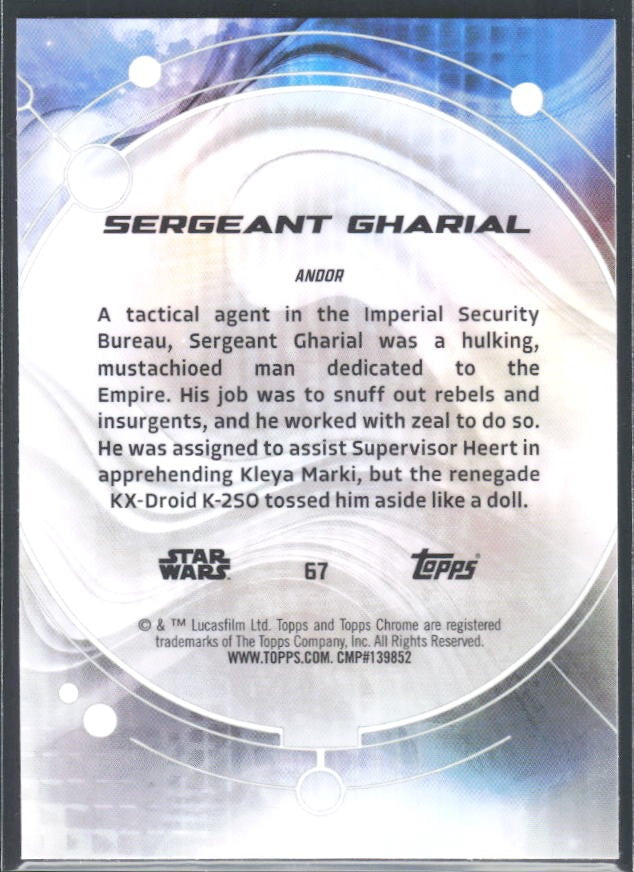 2026 Topps Chrome Star Wars Sergeant Gharial Characters #67 – baksida
