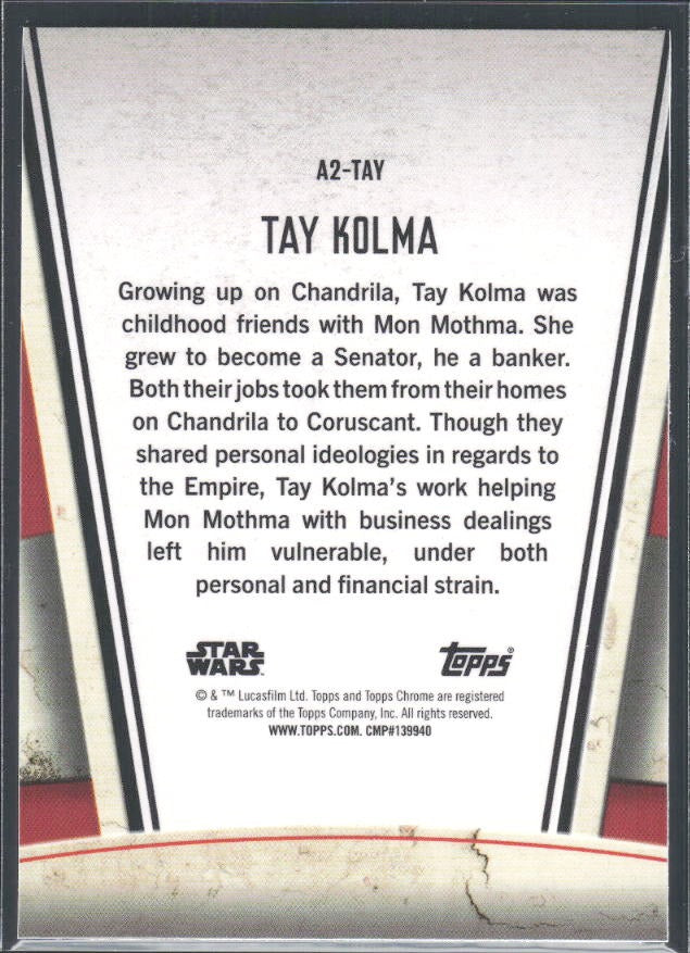 2026 Topps Chrome Star Wars Tay Kolma Andor Season 2 Characters #A2-TAY – baksida