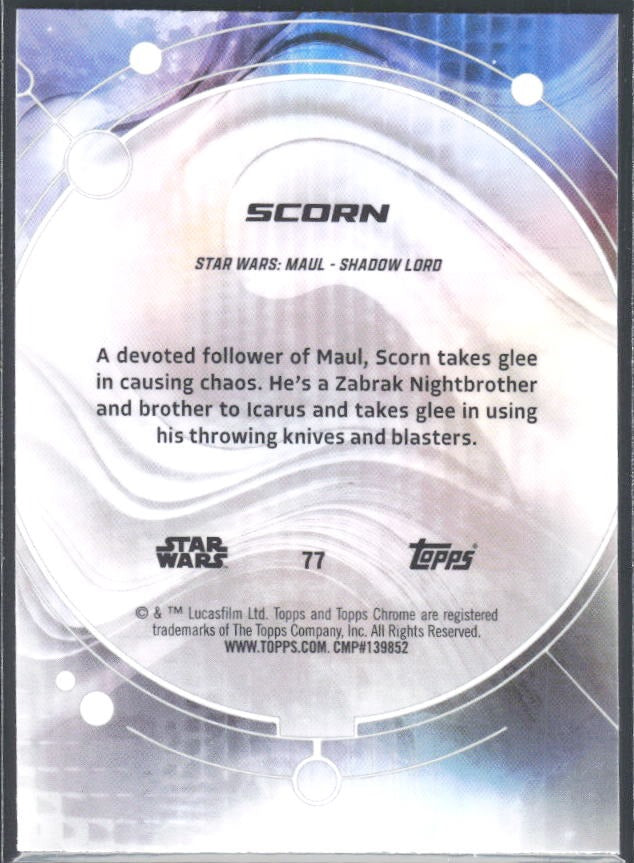2026 Topps Chrome Star Wars Scorn Characters #77 – baksida
