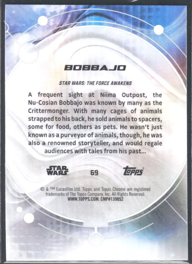 2026 Topps Chrome Star Wars Bobbajo Characters #69 – baksida