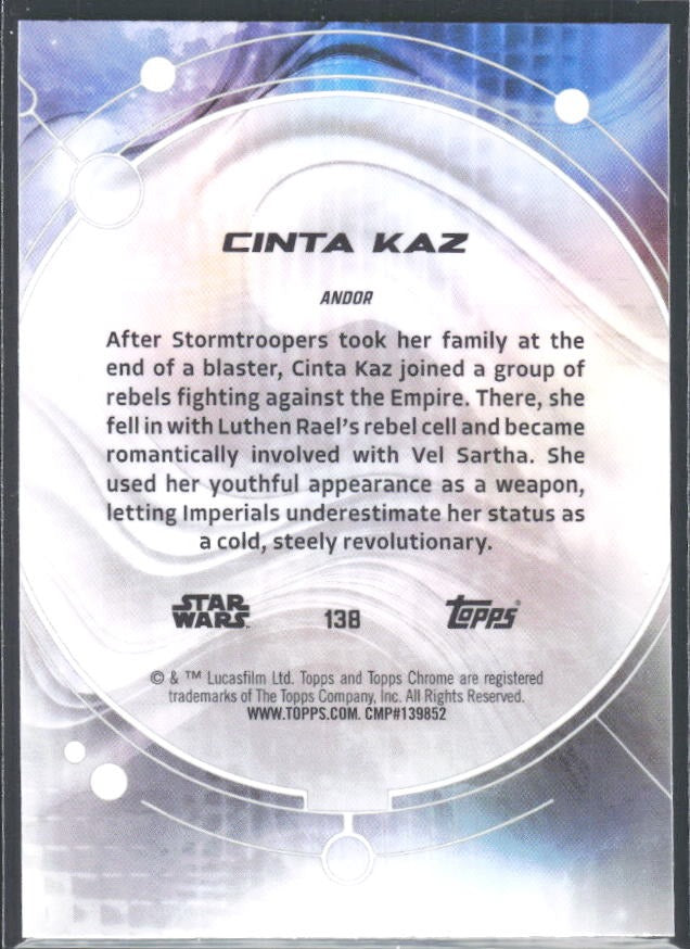 2026 Topps Chrome Star Wars Cinta Kaz Characters #138 – baksida