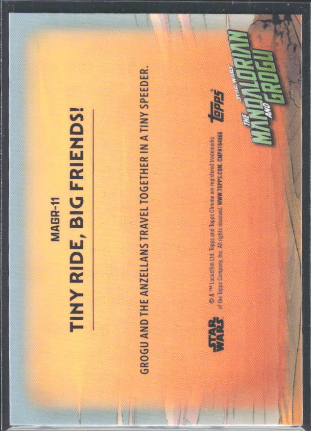 2026 Topps Chrome Star Wars Tiny Ride. Big Friends! The Mandalorian and Grogu Moments #MAGR-11 – baksida